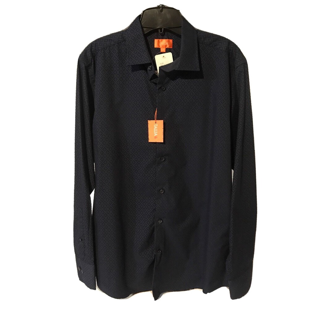 Tallia Orange Brand Navy Raised Dot Pattern Button Down Shirt Size M 15.5  NWT